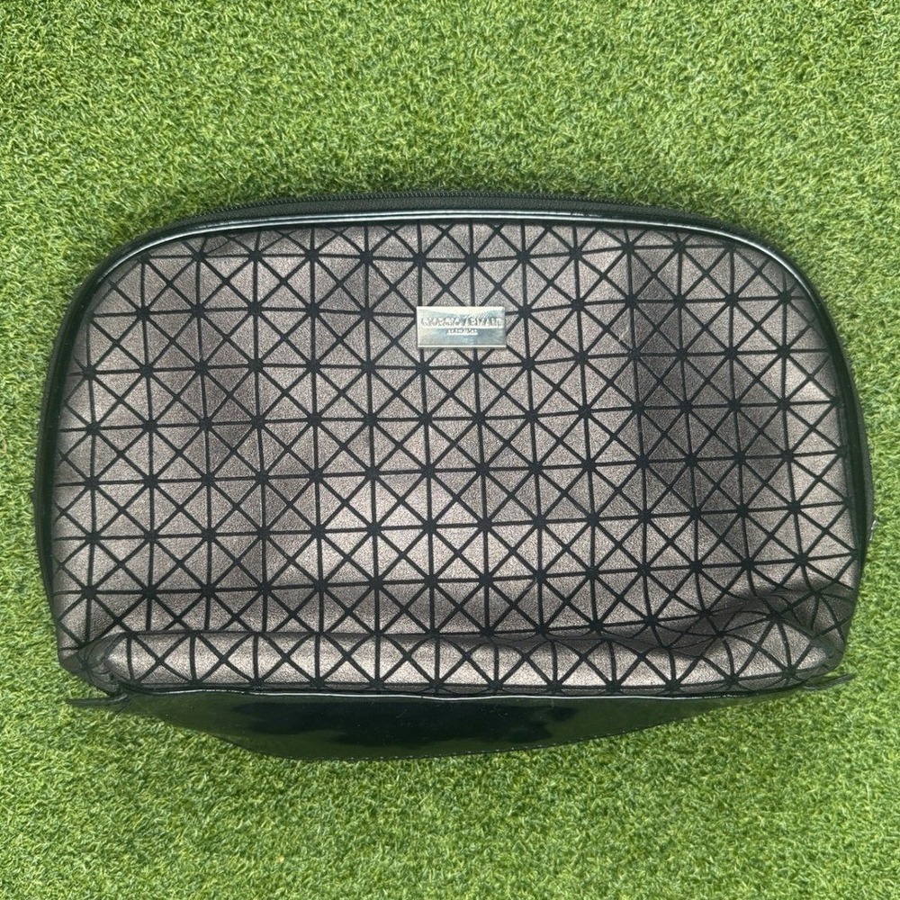 Giorgio Armani Cosmetics Geometric Prism Makeup Bag Metallic Pewter Black Zip